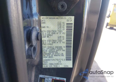 2015 Nissan Frontier Sv-I4 from USA, damaged, VIN 1N6BD0CT5FN707753